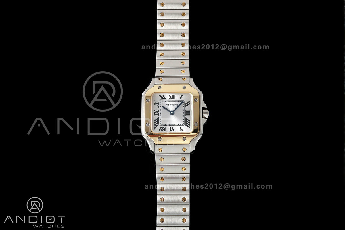 Santos W2SA0033 27x34mm DRF 1:1 Best Edition Silver Dial ON SS/YG SmartLinks Bracelet Ronda Quartz